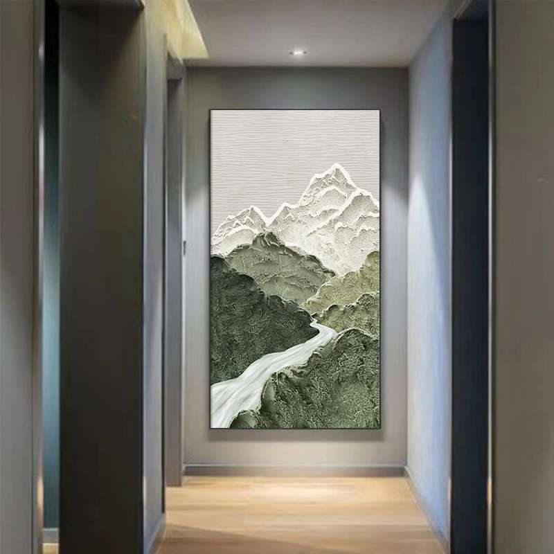 纯手绘砂岩肌理画立体玄关装饰画竖版走廊过道轻奢大气入户玄幻图片