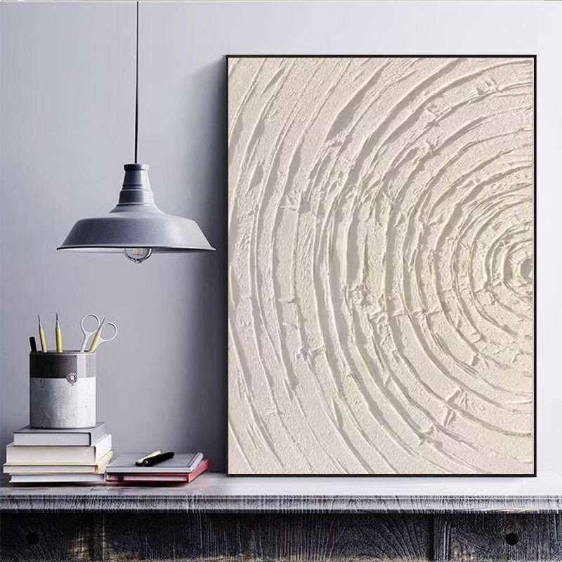 纯手绘油画白色纯色客厅玄关装饰画砂岩立体肌理别墅民宿高档壁画图片