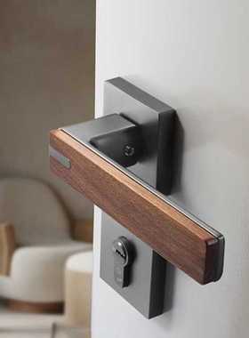 法式门锁胡桃木室内卧室家用门把手新中式枪灰色厨房卫生间静音