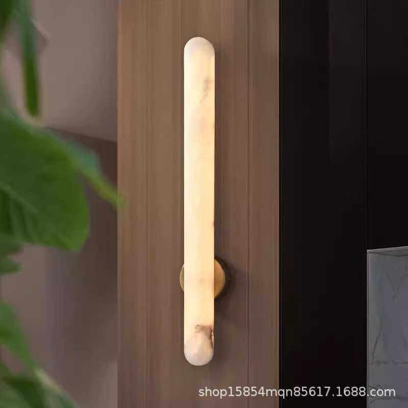 全铜天然云石壁灯新中式轻奢客厅背景墙灯西班牙创意卧室床头灯