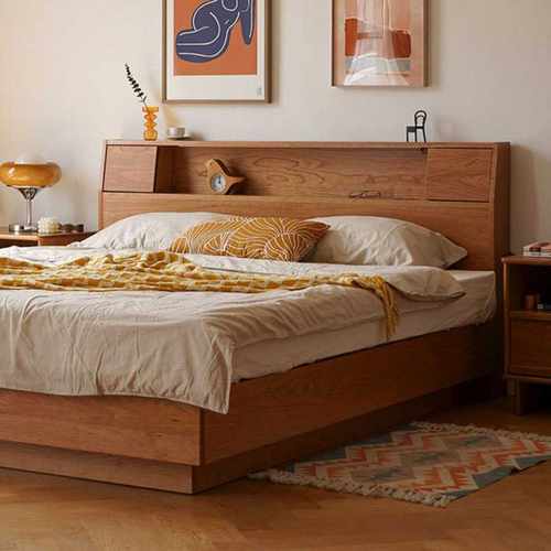日式简约全实木箱体床樱桃木双人储物床轻奢型现代简约卧室家具