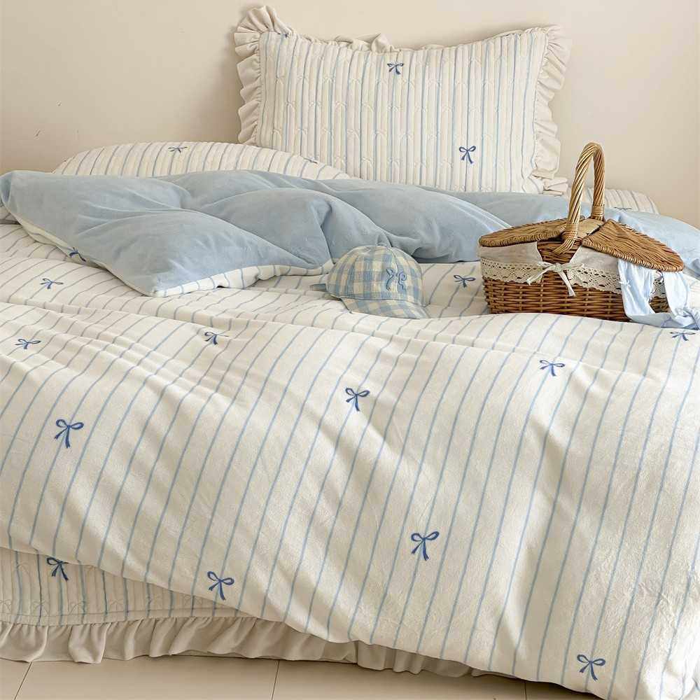 韩系少女棉绒四季奶油甜心舒适柔软亲肤加厚保暖花边床盖三四件套