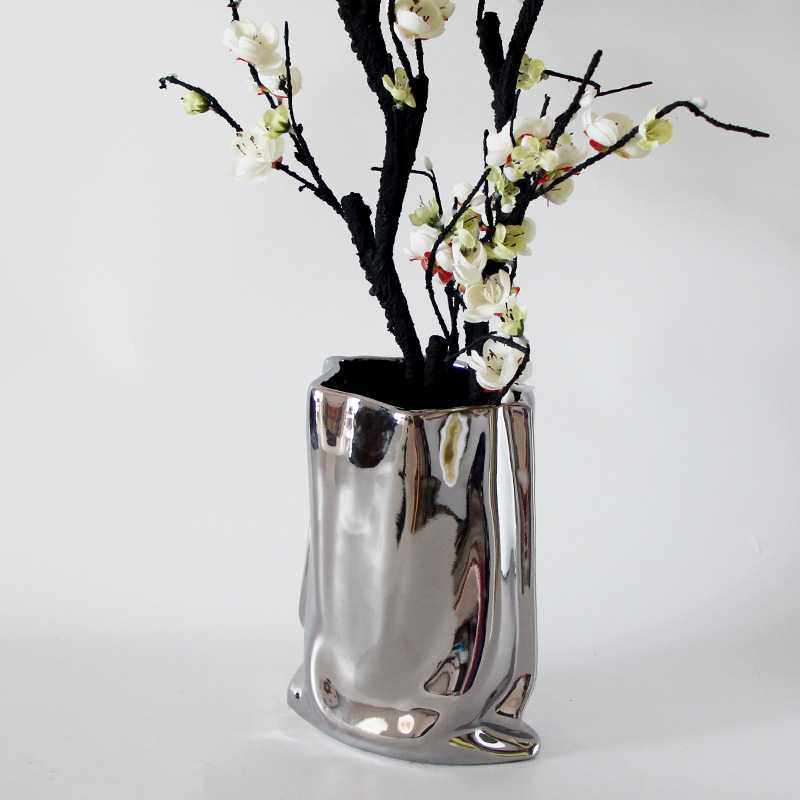 轻奢电镀银色陶瓷不规则扁花瓶摆件现代家居软装饰品客厅餐桌插花,农机/农具/农膜,其它农用工具,淘宝优惠券,粉丝福利购,淘宝优惠卷