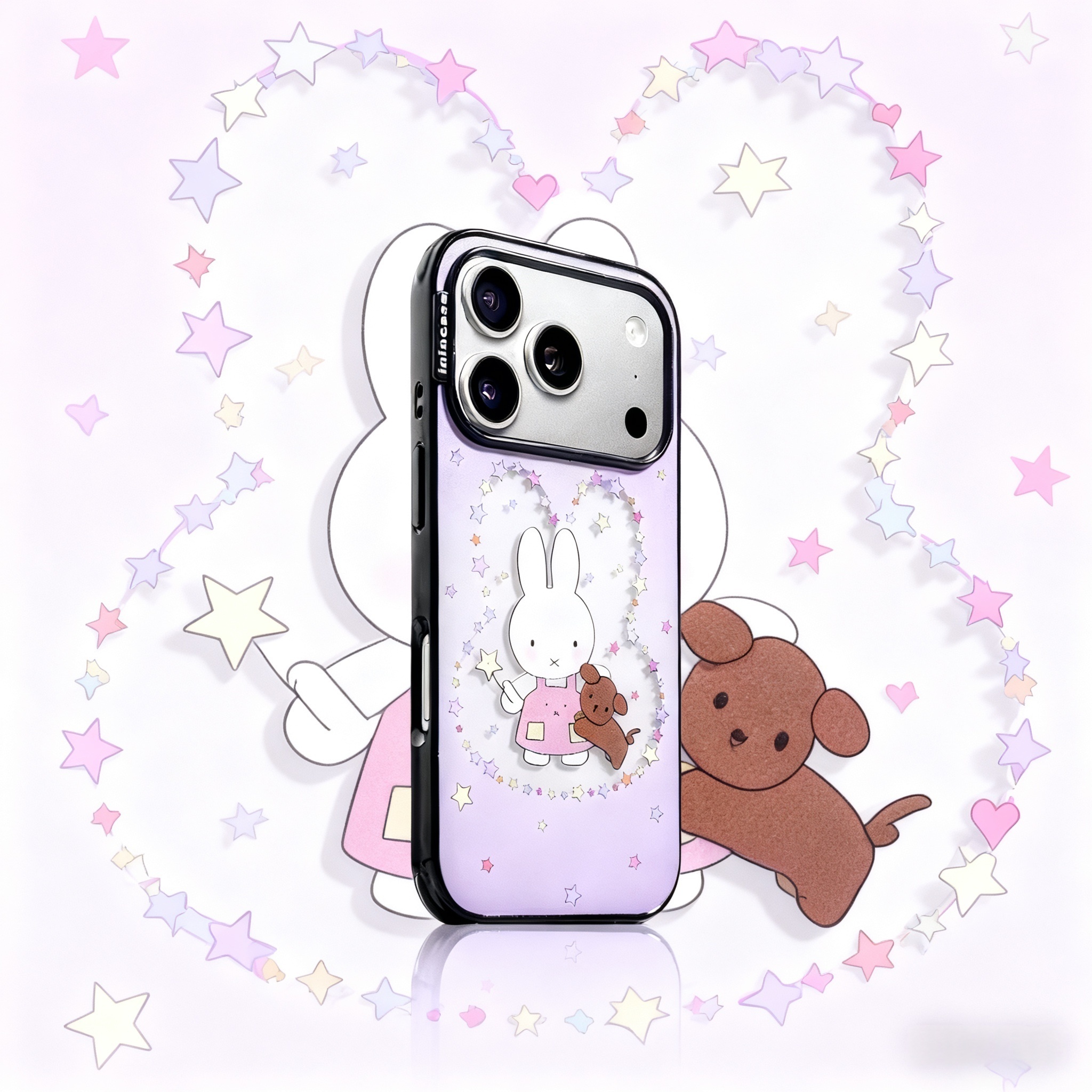 ins韩风镂空彩色星紫小兔手机壳