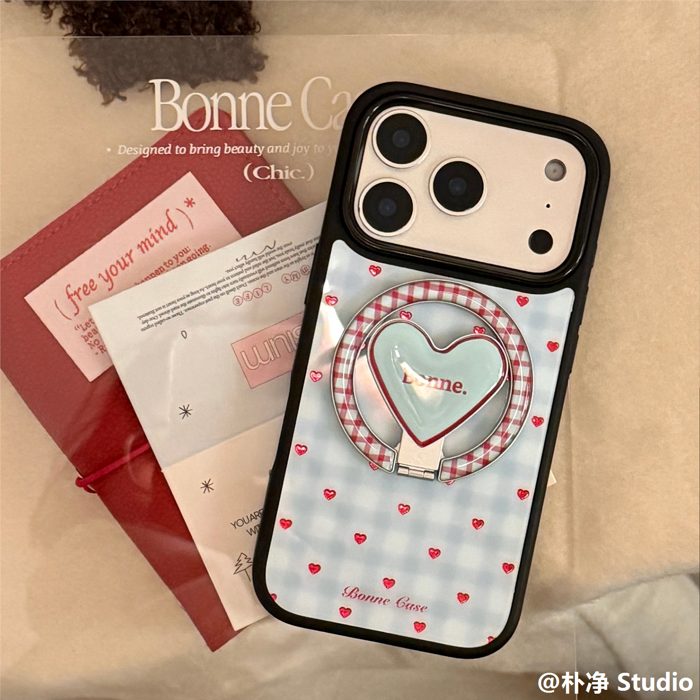 鎏金蓝格纹爱心苹果17保护套16韩12适用15磁吸支架14手机包,运动包/户外包/配件,钱包,淘宝优惠券,粉丝福利购,淘宝优惠卷