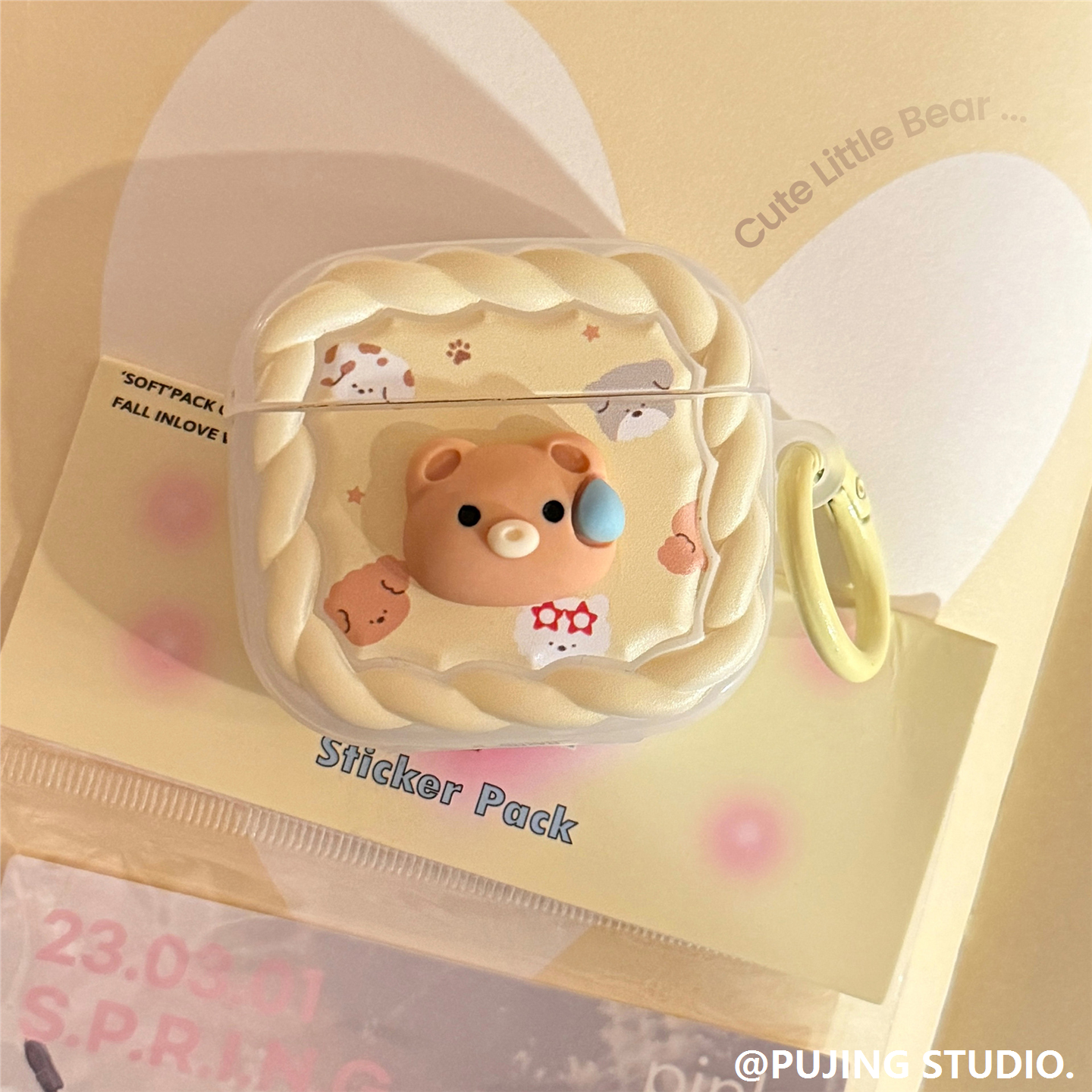 汗滴熊适用苹果AirPods保护套4代蓝牙耳机1/2奶黄挂环Pro 2磨砂3,运动包/户外包/配件,钱包,淘宝优惠券,粉丝福利购,淘宝优惠卷