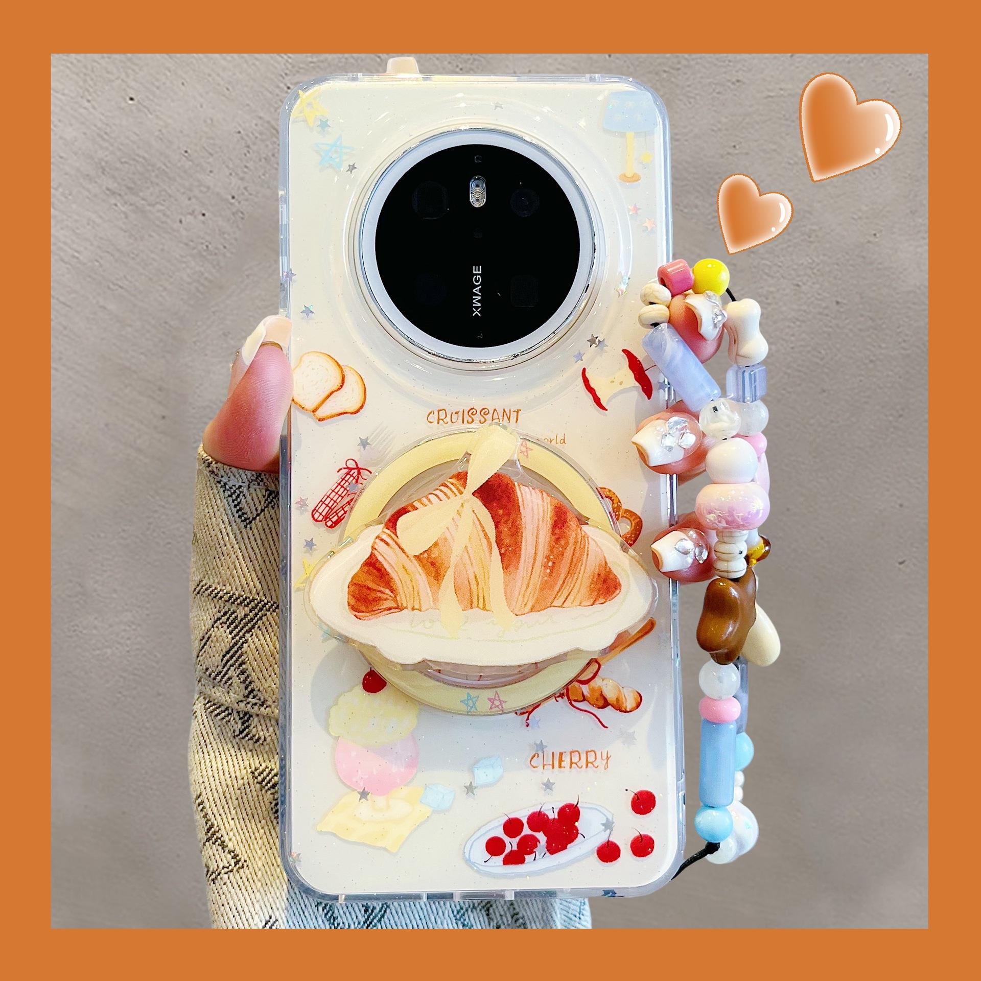 适用华为mate70pro+手机蝴蝶结牛角包磁吸支架60pro手链Pura70pro