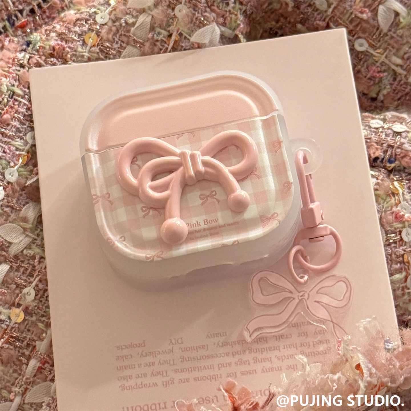 粉色蝴蝶结适用AirPods保护套3代苹果4蓝牙耳机pro2甜美挂件1/2代,运动包/户外包/配件,钱包,淘宝优惠券,粉丝福利购,淘宝优惠卷