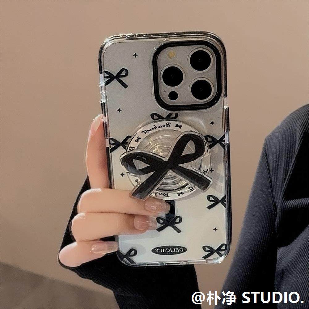 黑色蝴蝶结磁吸17Promax透明iPhone保护壳14适用13高级12手机包