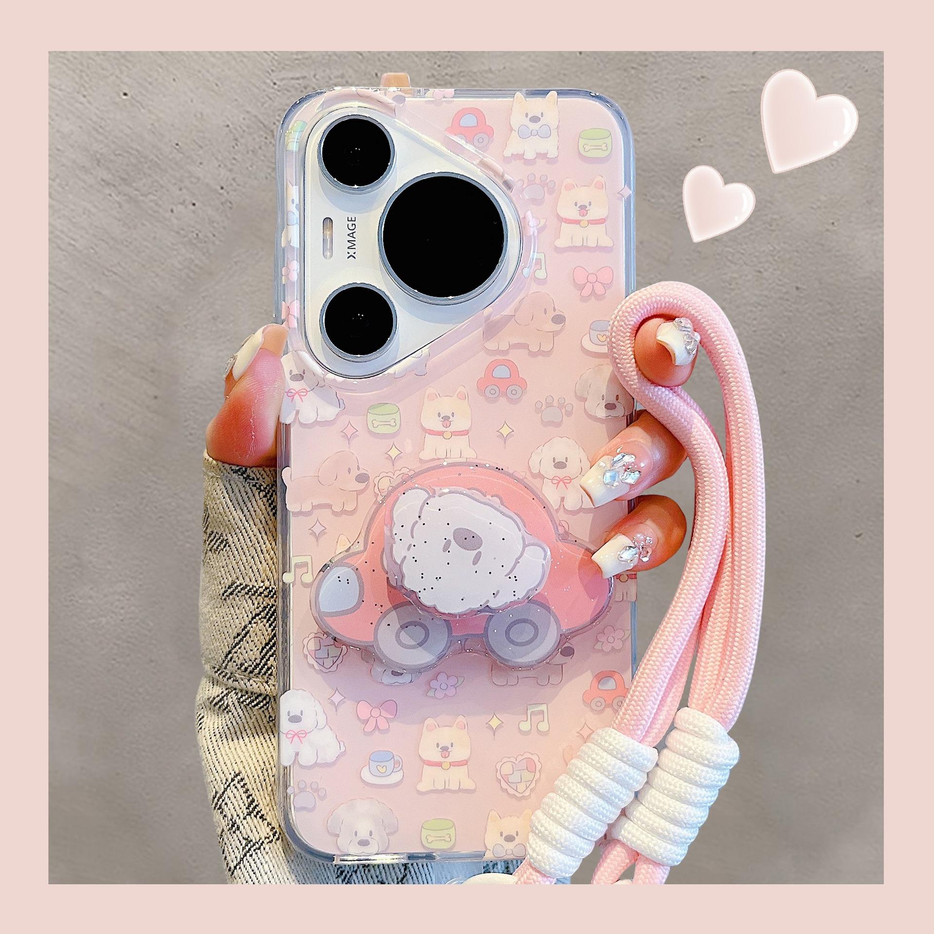 适用华为pura80pro+手机壳狗狗转转支架pura70pro带手绳mate60pro