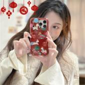 酒红底彩色波点满屏小马适用iPhone17pro手机包苹果15 16保护套14