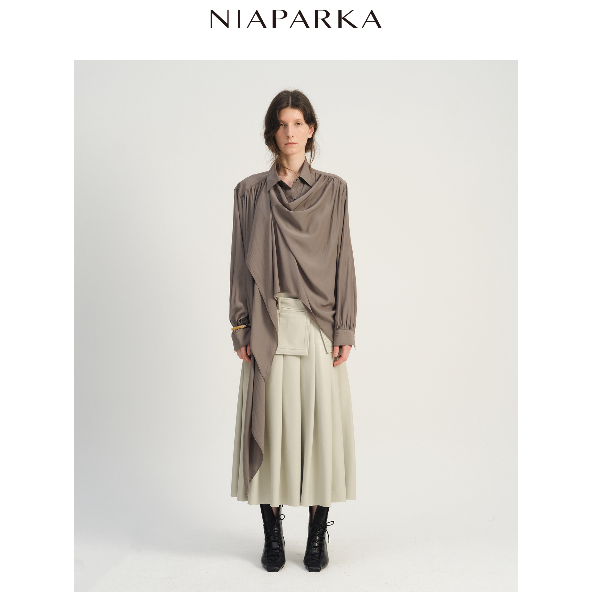 niaparka 2026秋冬蛋白皮百褶半裙可拆卸腰封收腹 内嵌百褶不炸褶