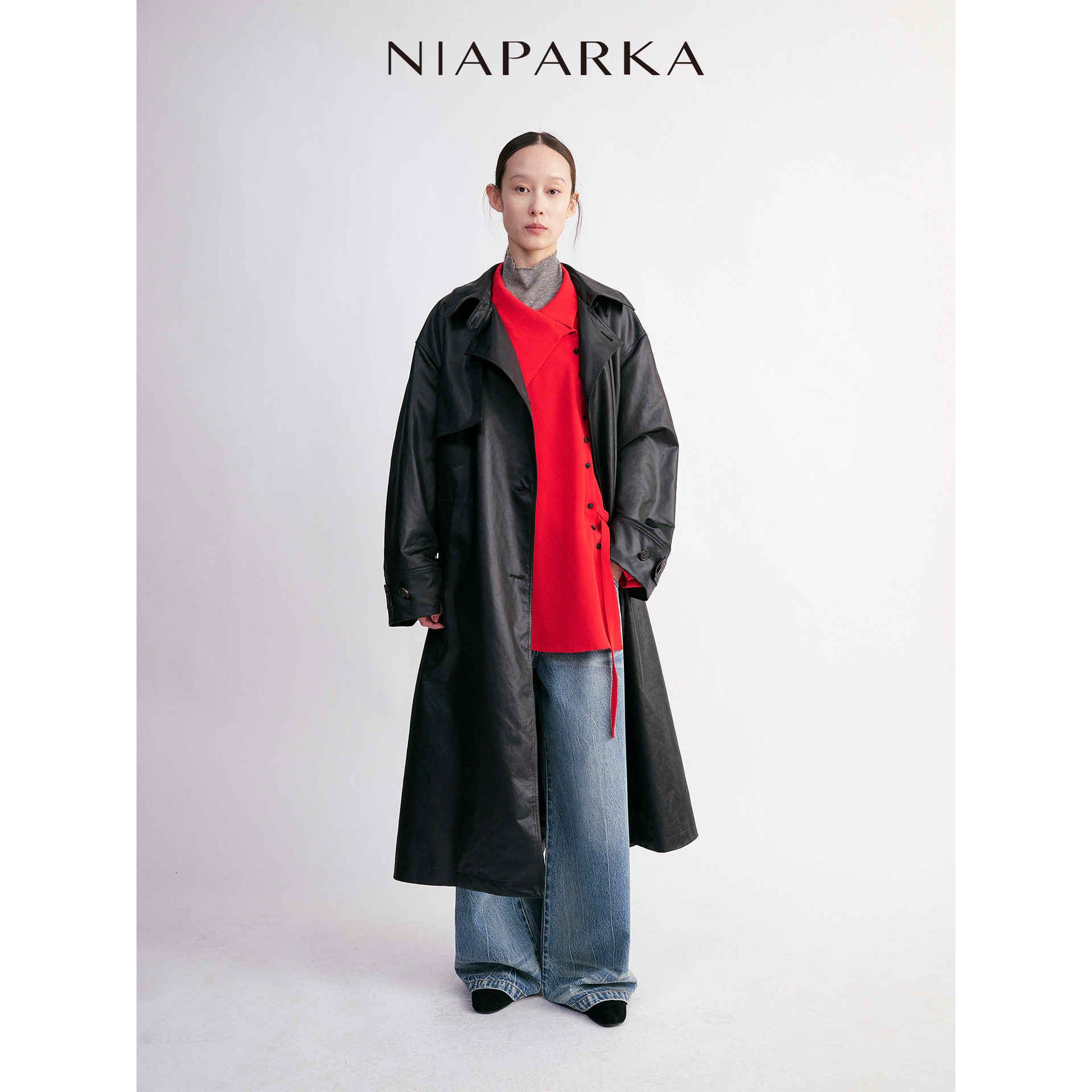 niaparka2025秋冬新款简约百搭通勤女士日本进口皮感涂层经典风衣