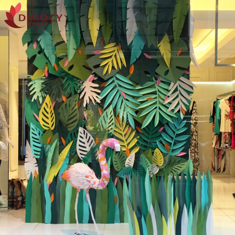 春季橱窗植物道具美陈装饰品公司形象墙商场景观造景叶Z子丛林仙