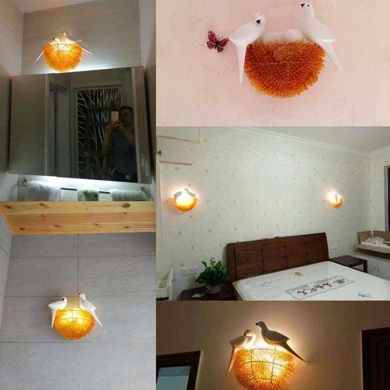 壁灯北欧编织客厅背景墙书房艺术儿童房鸟巢卧室创意餐厅鸟窝家用