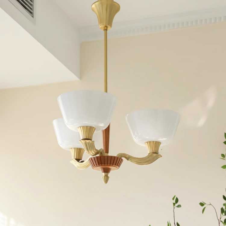 法式艺术装饰中古吊灯3头 美式轻奢卧室书房餐厅玻璃灯具