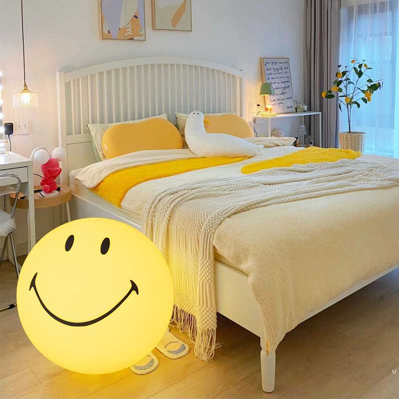 网红笑脸落地灯客厅沙发旁卧室床头夜灯北欧ins风发光圆球充电灯