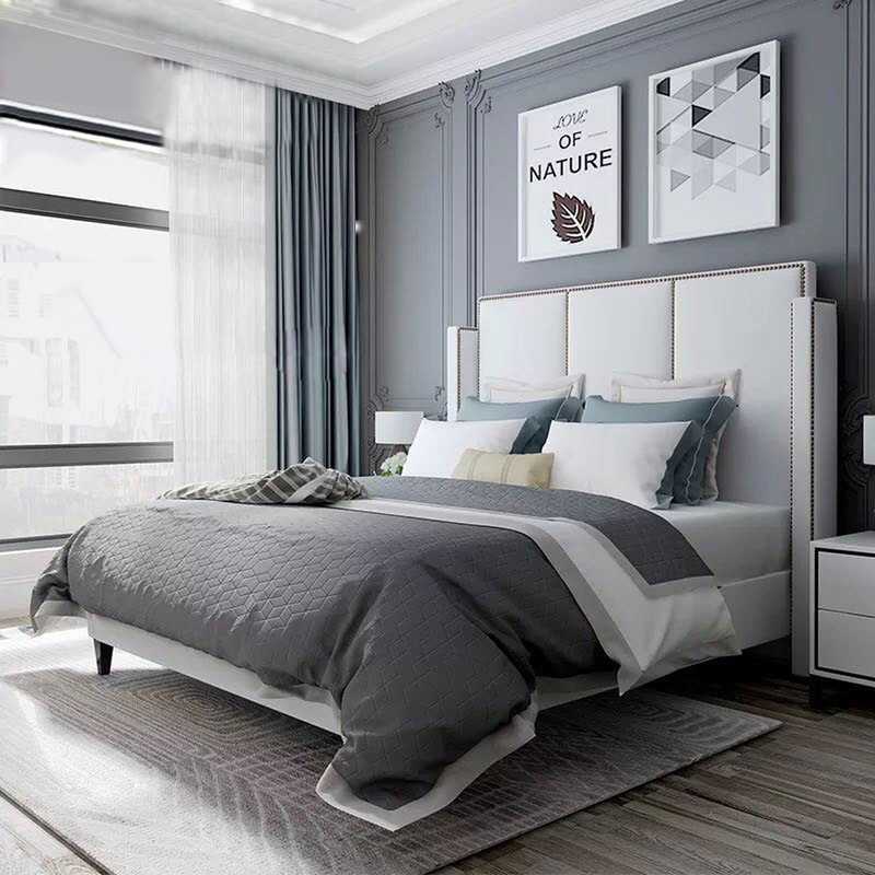 JM28简约现代布艺床主卧双人床美式乡村软床1.8米1.5m样板房实木