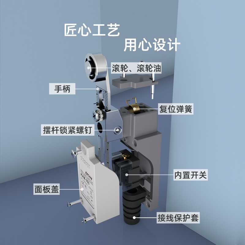 现货 Kacon/凯昆KXM-702金属滚轮手柄IP67防水型行程限位开关