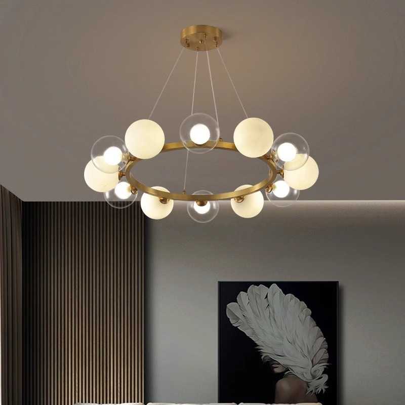 新款客厅吊灯北欧魔豆餐厅灯具现代简约创意卧室圆圈泡泡双层灯具