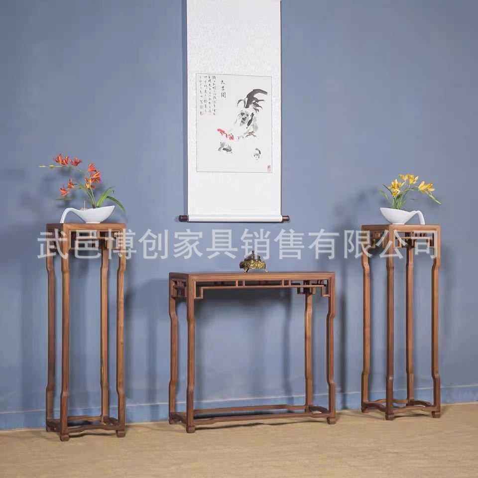 新中式实木花架老榆木禅意花几客厅高边几盆景置物架禅意风