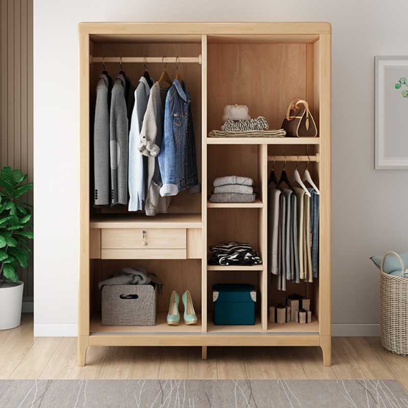 北欧实木衣柜小户型现代简约经济型2门推拉门大衣橱家用卧室家具