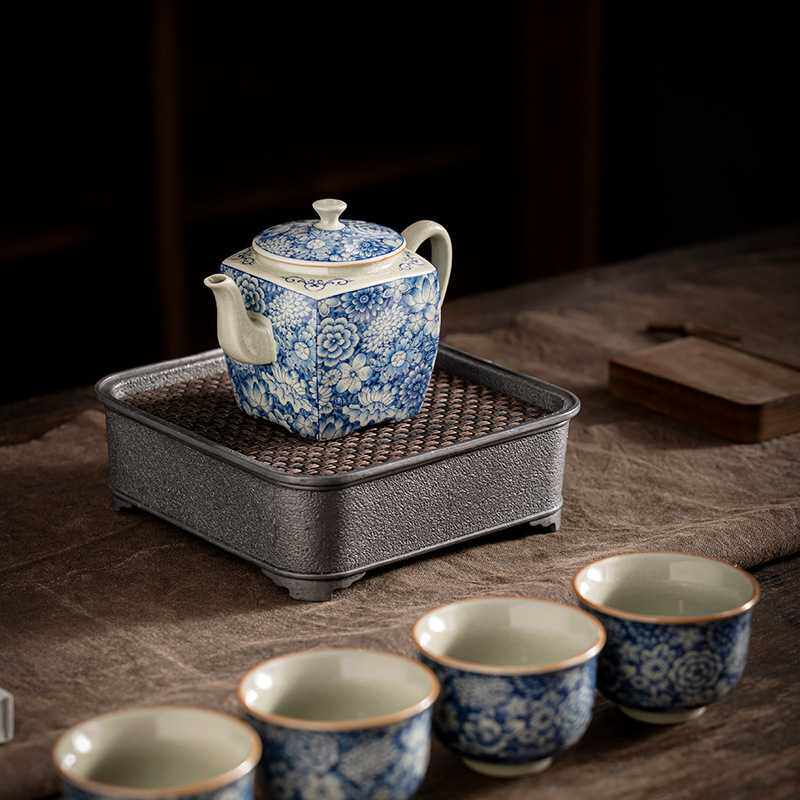 老陶泥茶壶手工家用四方陶瓷单壶家用功夫茶具配件开片可养泡茶器