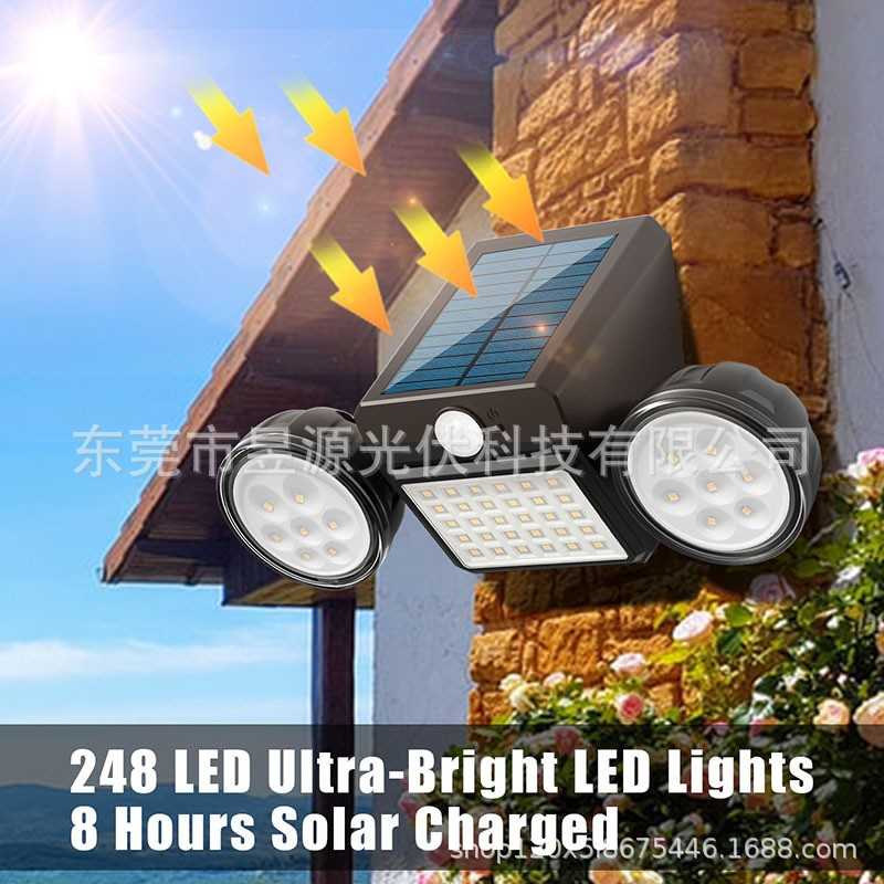 太阳能照明灯44LED感应三头壁灯可旋转超亮户外防水道路庭院灯