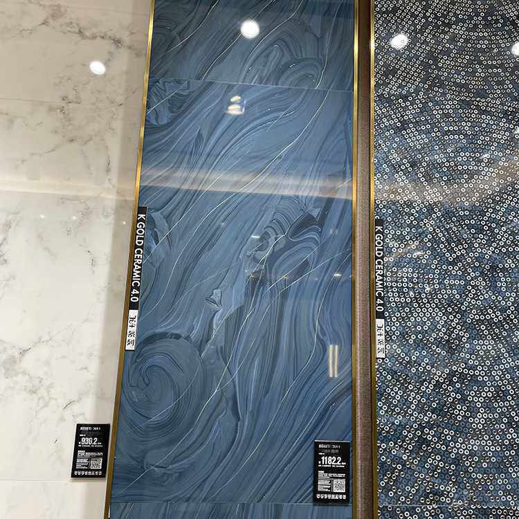 简欧瓷砖K金银砖客厅蓝色地砖600x1200电视沙发走廊玄关背景墙砖