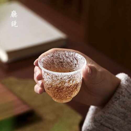 厅说冰璃雪花杯手工玻璃茶杯透明雪花纹理主人杯防烫隔热高档茶具