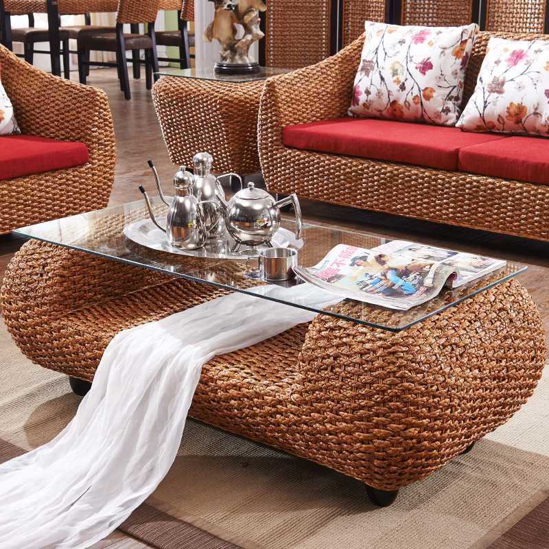 真藤玛瑙藤茶几编制小户型客厅家具藤编茶几休闲长方形藤艺桌子