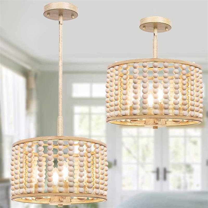 卧室吊灯家用圆形美式乡村工业木珠仿古简约创意餐厅波西米亚吊灯