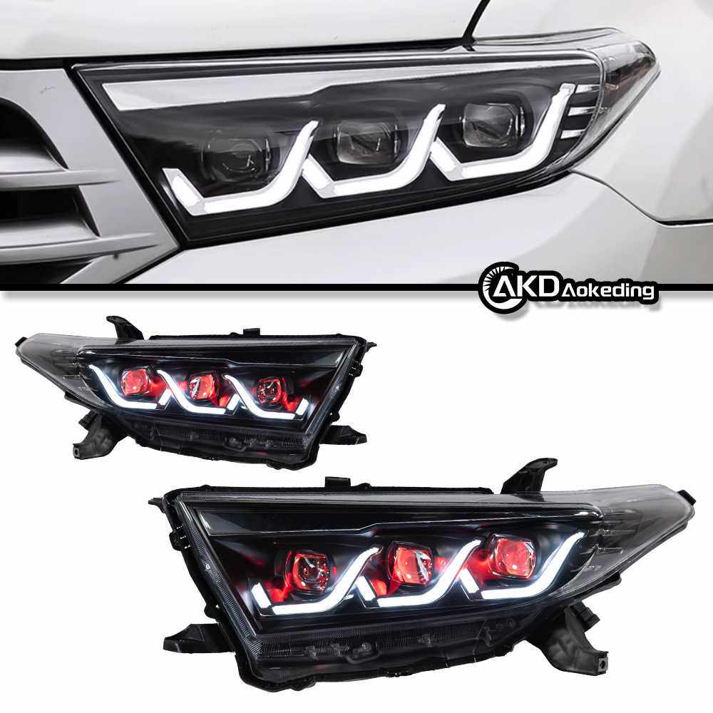 适用于12-14款新汉兰达大灯总成改装LED日行灯透镜大灯流水转