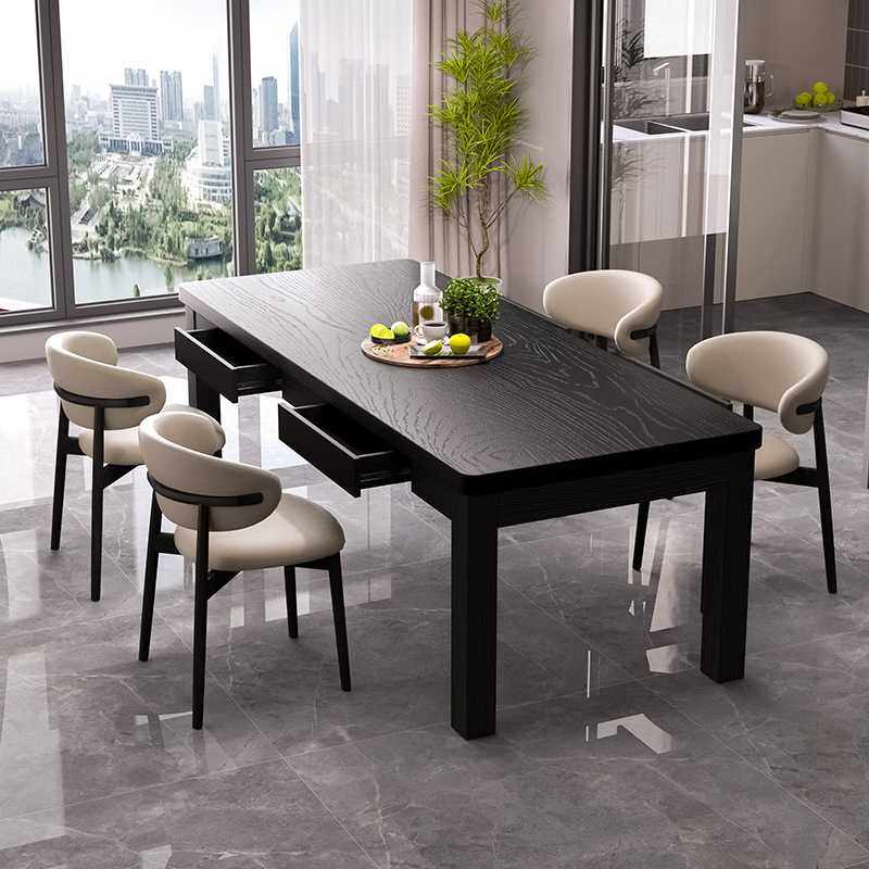 黑色实木餐桌带抽屉长方形现代简约餐茶书一体桌椅组合诧寂中古风,电子元器件市场,其它元器件,淘宝优惠券,粉丝福利购,淘宝优惠卷