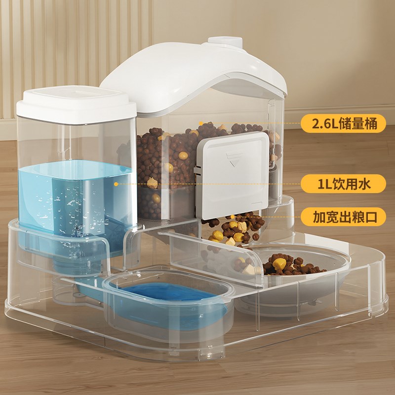 雪仓猫碗猫食盆陶瓷双碗大容量猫粮自动喂食器饮水机一体宠物狗碗