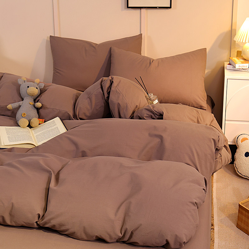 2025新款亲肤水洗棉纯色双拼简约风四件套亲肤