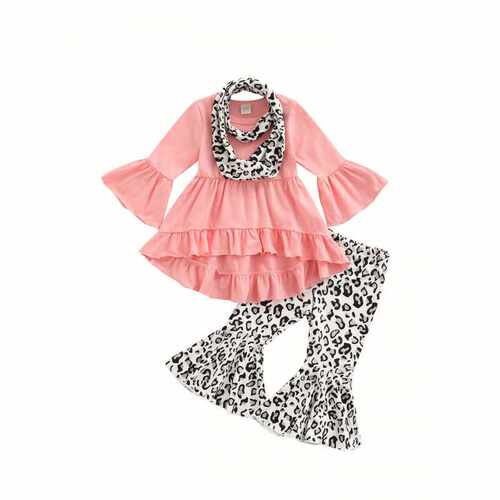 H 329 Kid Girl 3pcs Suit Long Ruffle Sleeve A Lined Tops