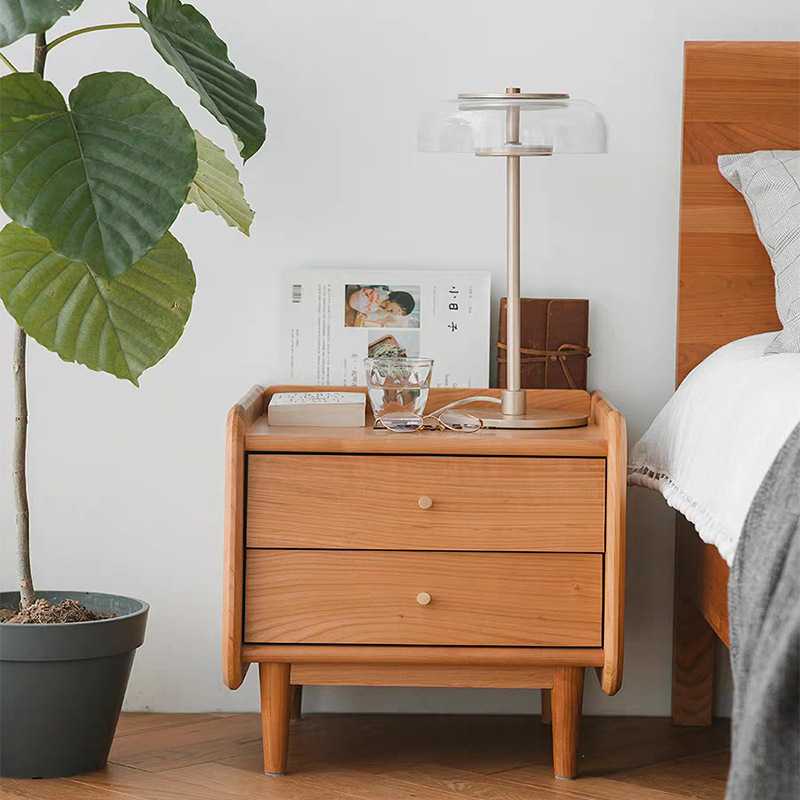 全实木兜兜床头柜北欧樱桃木床头柜简约现代卧室小户型储物床边柜