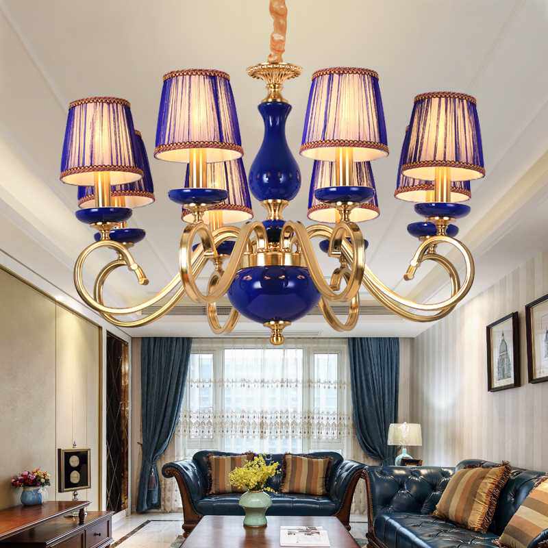 美式田园风格陶瓷客厅吊灯吸吊两用创意时尚铁艺陶瓷卧室餐厅灯具