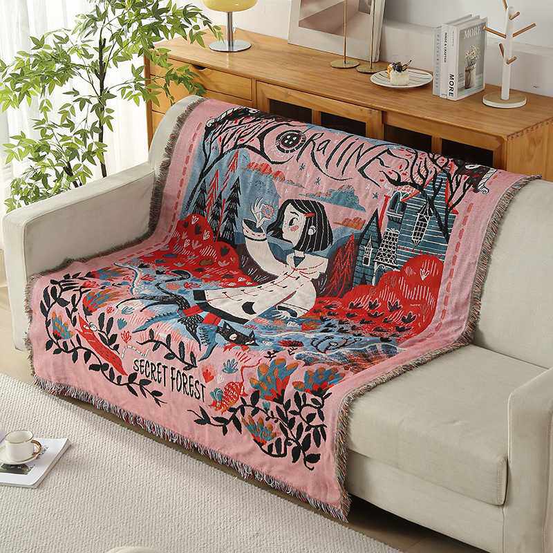 北欧线毯沙发巾盖巾盖毯四季通用沙发毯哥特风格插画挂毯一件代发