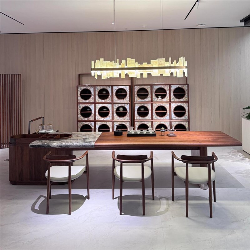 黑胡桃木实木茶桌椅组合办公室茶台家用别墅豪T宅现代简约大平层