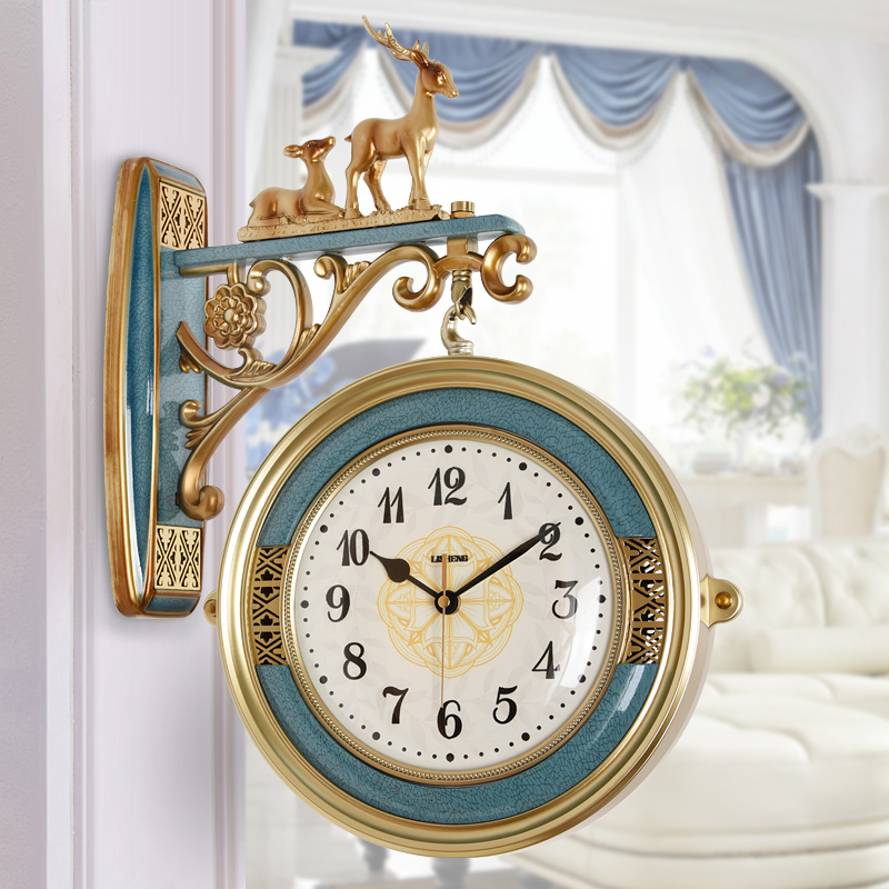 北欧式双b面钟钟表挂钟时尚客厅家用现代简约轻奢大气创意挂墙时