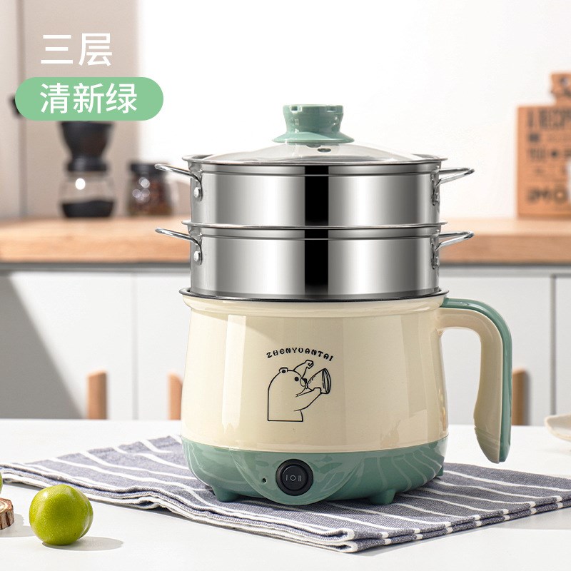 多功能电煮锅宿舍小电锅煎煮炒蒸一体H不粘锅单人小火锅迷你电饭