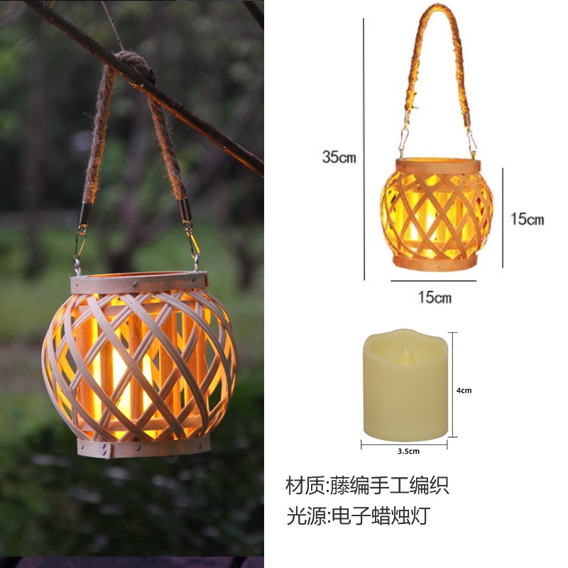 藤编太阳能庭院灯k户外灯笼挂树灯手提灯阳台露台氛围装饰蜡烛桌