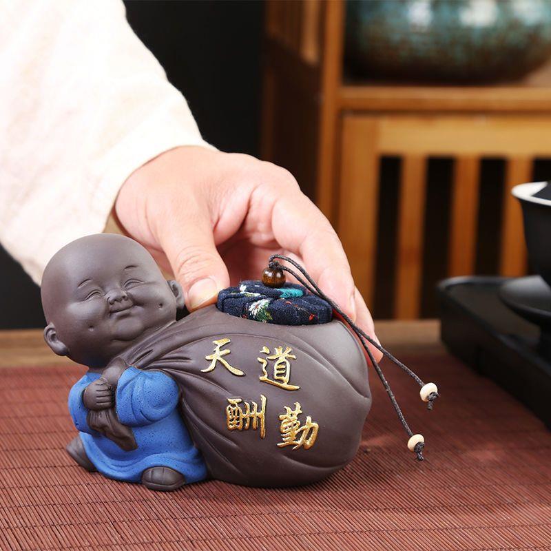 紫砂茶叶罐小和尚粗陶密封