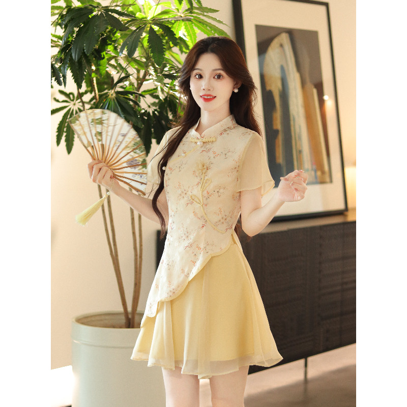 瑶西【漓月】女夏黄色柔纱巨好看的短裙出游汉服新中式裙子两件套