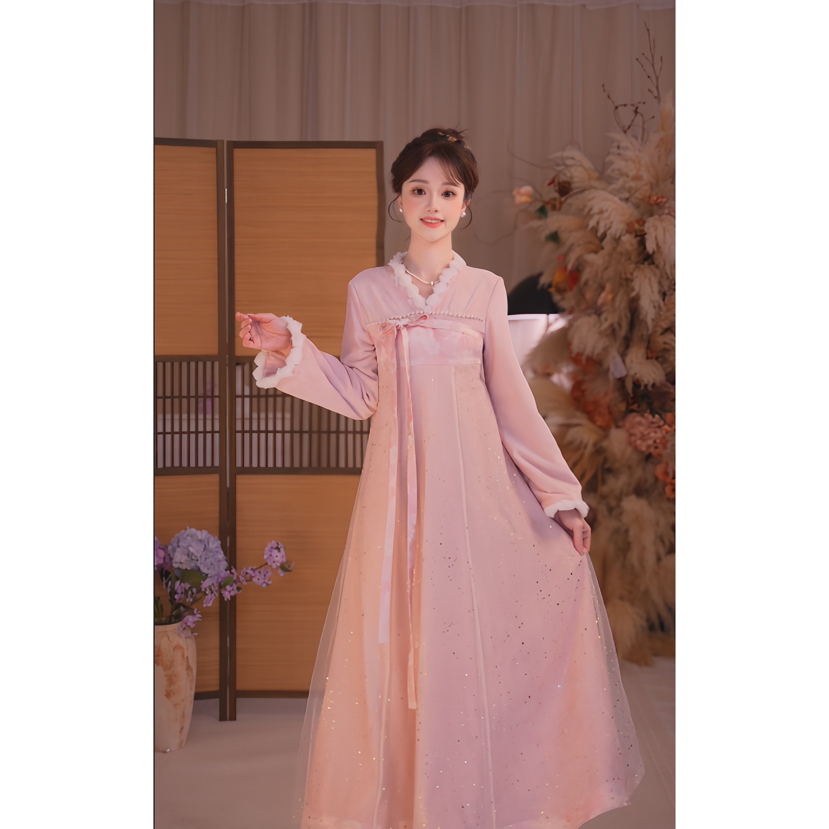 瑶西【粉裕鎏光】冬季新款国风原创丝绒洒金改良汉元素长款连衣裙,女装/女士精品,汉服连衣裙,淘宝优惠券,粉丝福利购,淘宝优惠卷