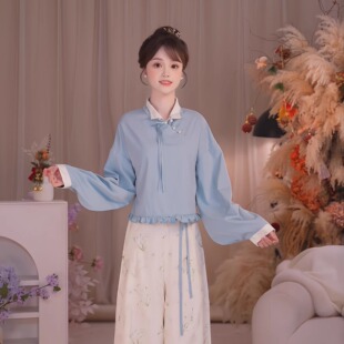 瑶西【白茶蓝锦】26新款国风原创明制衣改良宋裤改良汉元素套装