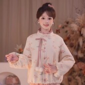 印花外套立体蝴蝶仙雾粉加绒半裙女套装 瑶西 厚款 冬季 粉枝蝶影