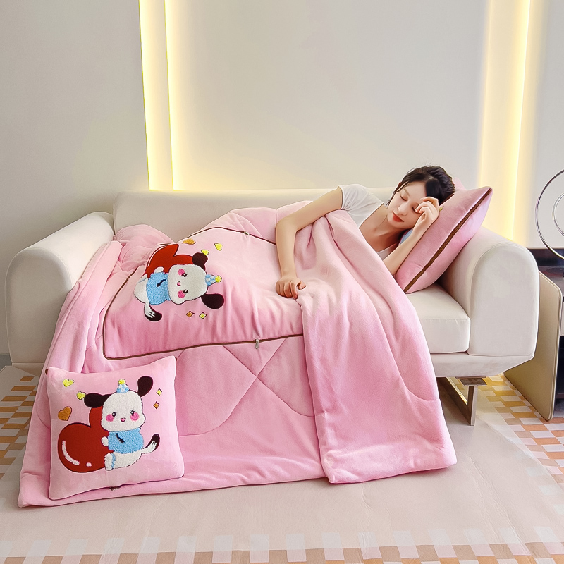 2023加厚抱枕被两用摺叠双面牛奶绒毯子办公O司午睡汽车载枕二合